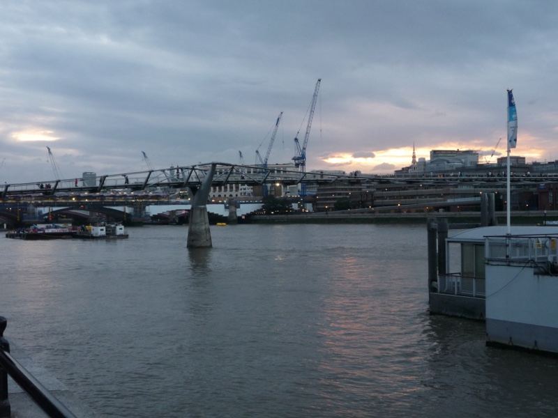 River Thames at Dusk with Bridge and Cranes