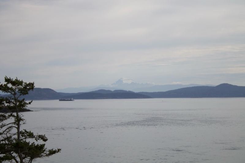 Overcast Coastal Water With Distant Mountains