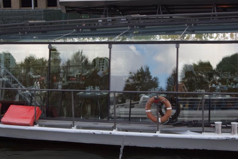 River cruise boat with reflective windows