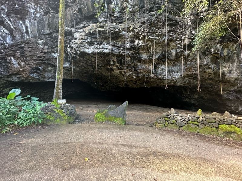 Tropical Cave Entrance Under Rock Cliff