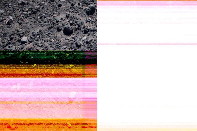 Glitched Rocky Surface with Color Bands