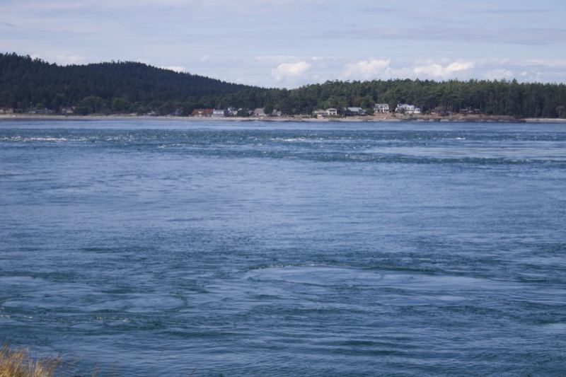 Swirling Water With Distant Hills