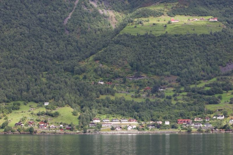 Fjord Village Beneath Forested Hills
