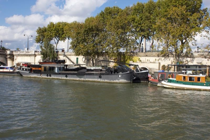 Houseboats Moored on Urban River