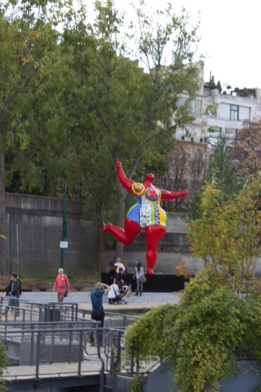Giant Red Sculpture in Urban Park