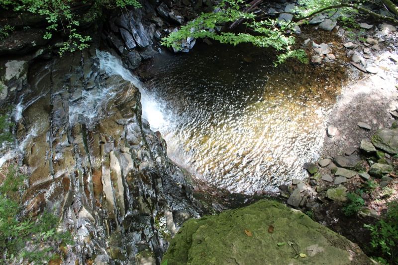 Small waterfall over rocky pool