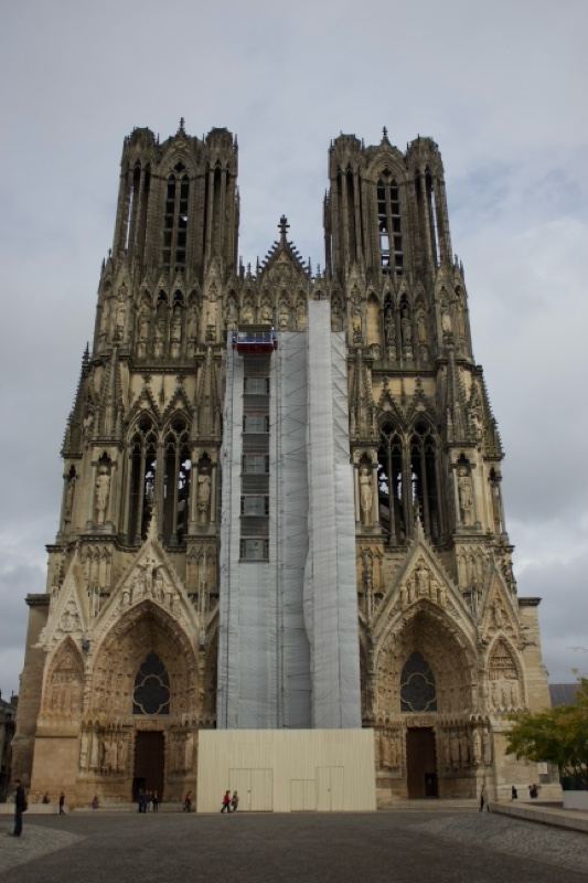 Reims Cathedral Facade Under Restoration