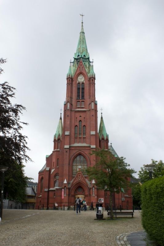 Red Brick Church with Green Spire