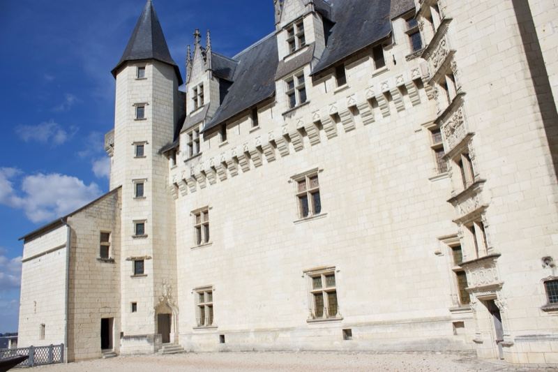 White stone French château with turret