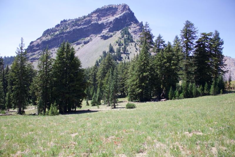 Mountain Peak Over Grassy Meadow