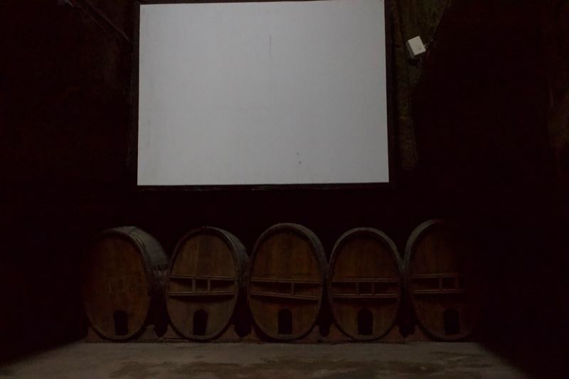 Projection Screen in Wine Cellar