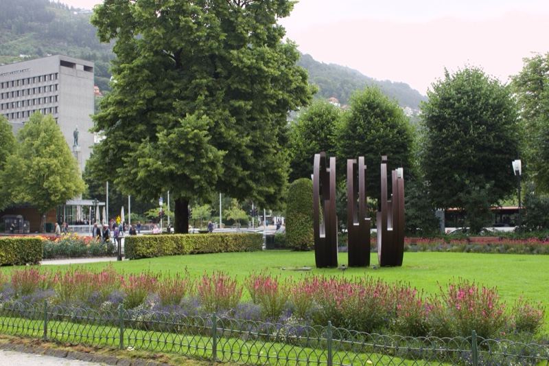 Urban Park with Modern Sculpture