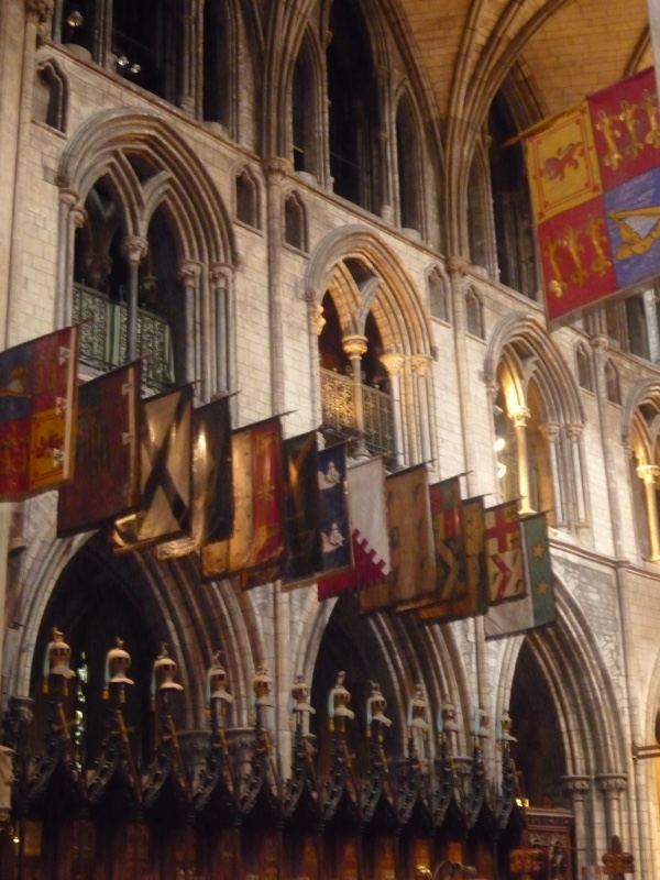 Gothic Cathedral Interior with Banners