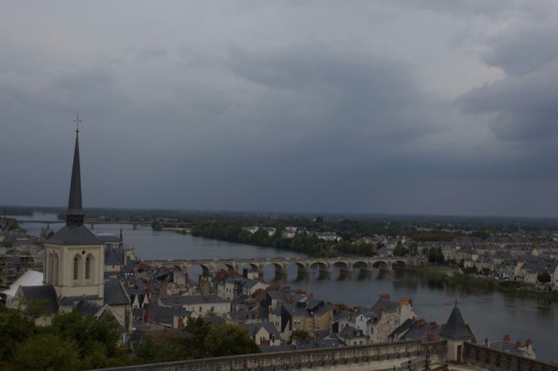 Overcast River Town with Church Steeple