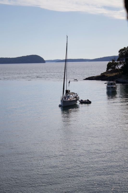 Sailboat Anchored in Calm Bay