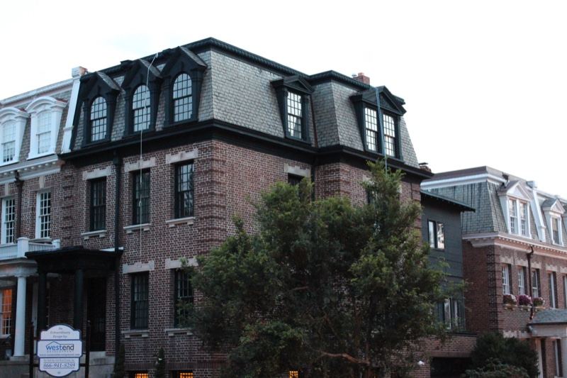 Brick Mansard Building Urban Street