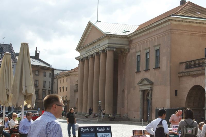 Classical building with outdoor cafe