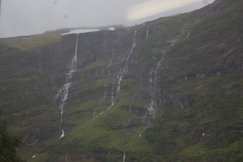 Mountain Waterfalls Under Overcast Sky