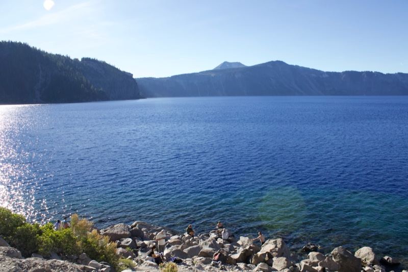 Blue Lake with Mountains and Rocky Shore