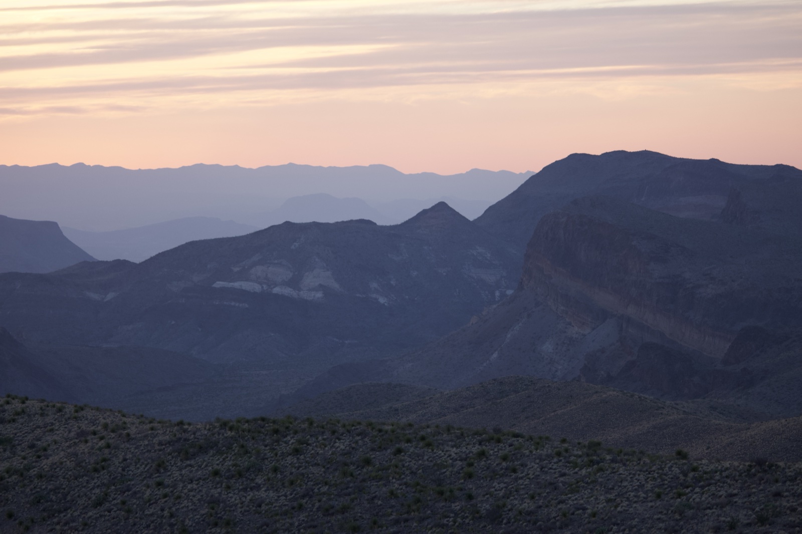 Desert mountain range at twilight