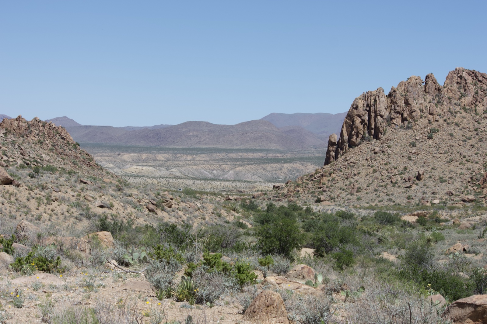 Arid Desert Valley With Rocky Peaks