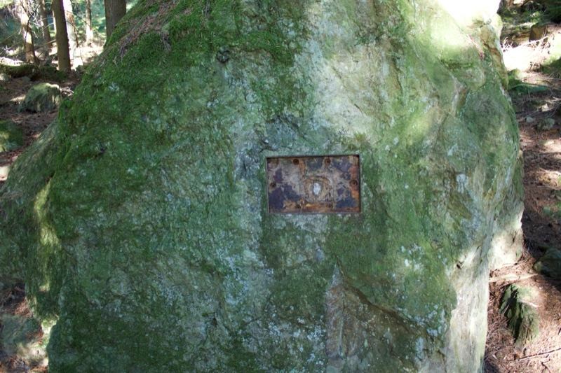 Mossy Boulder with Metal Plaque