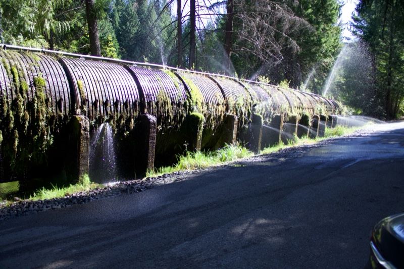 Moss Covered Culvert With Water Spray
