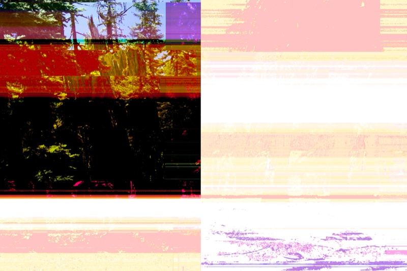 Glitched forest with color bands