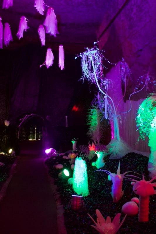 Glowing Art Installation In Dark Tunnel