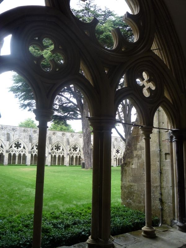 Gothic Cloister Arches Over Lawn