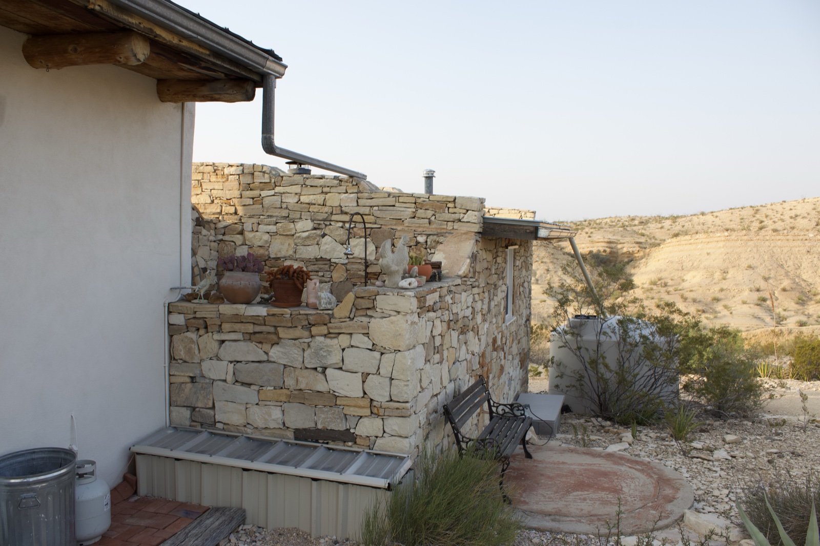 Rustic Stone Patio in Desert Landscape