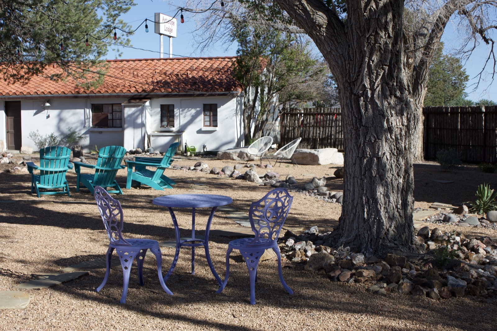 Desert Courtyard Patio with Turquoise Chairs