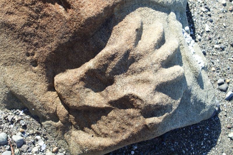 Handprint Imprint on Weathered Beach Rock