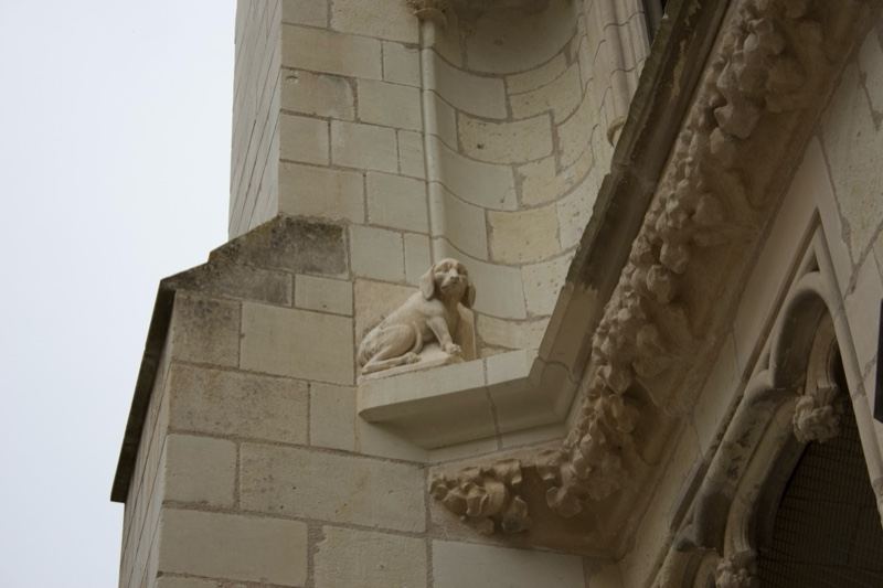 Stone Dog Statue on Gothic Building