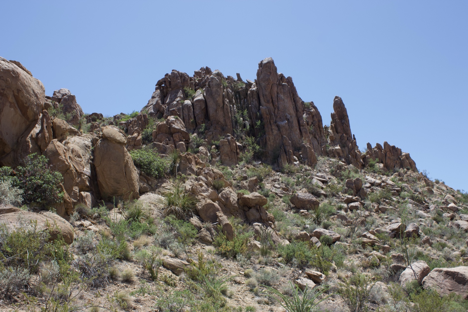 Rugged Desert Rock Formation Under Clear Sky