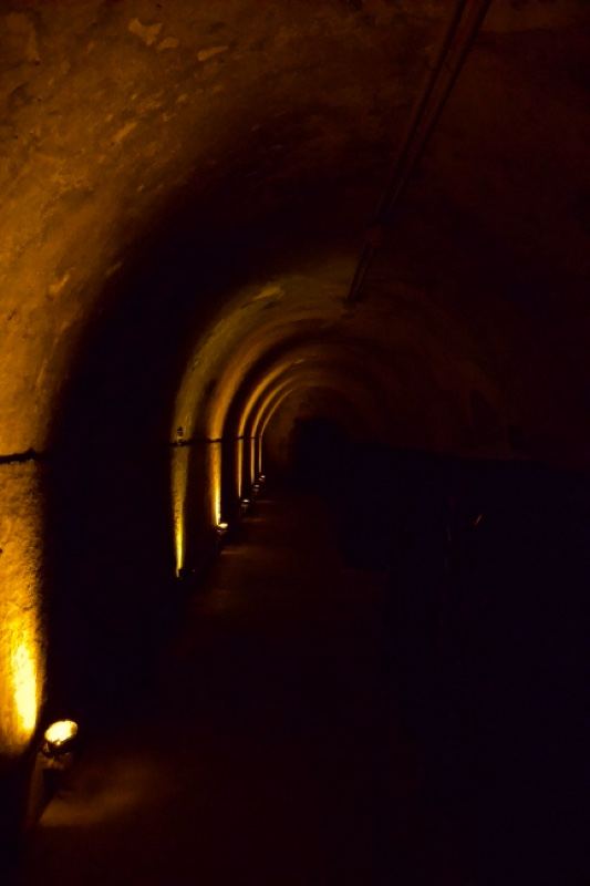 Dimly Lit Arched Underground Tunnel