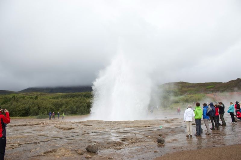 Strokkur Geyser Eruption Iceland Tourists