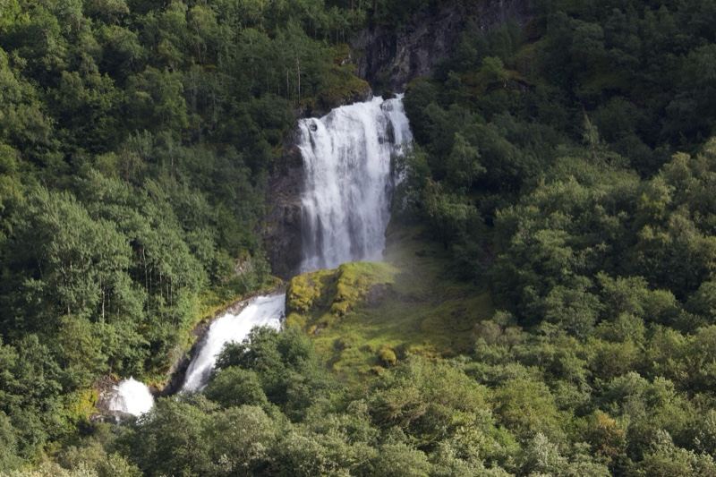Aerial Waterfall in Lush Forest
