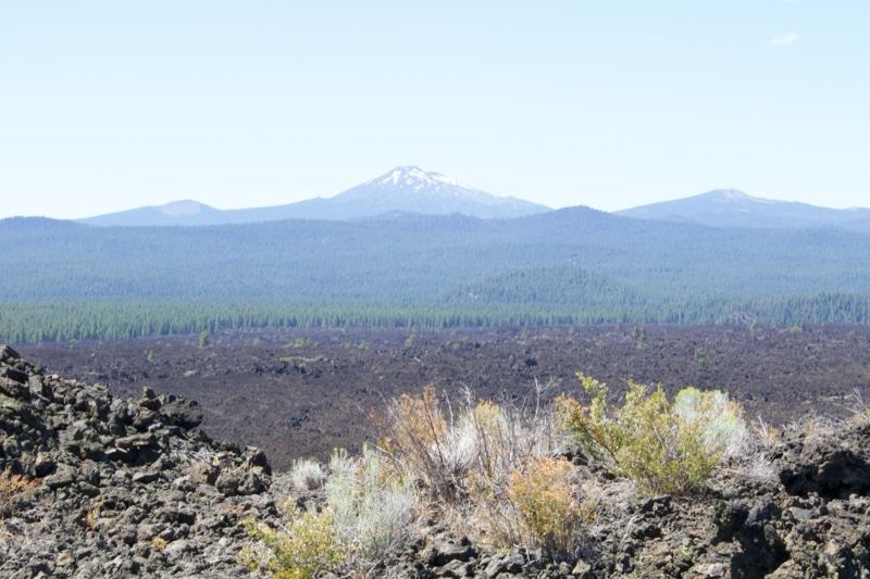 Volcanic Lava Field with Snow-Capped Mountain