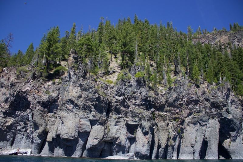 Rocky Cliff with Forest Under Blue Sky