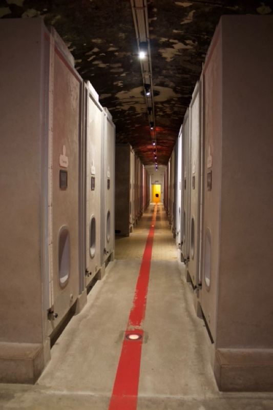 Wine Cellar Corridor With Red Line