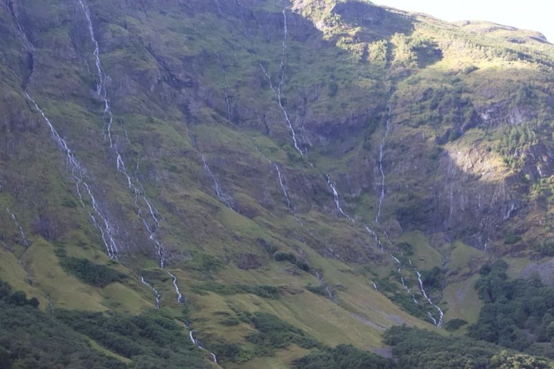 Mountain Valley Waterfalls Cascading Down Slope
