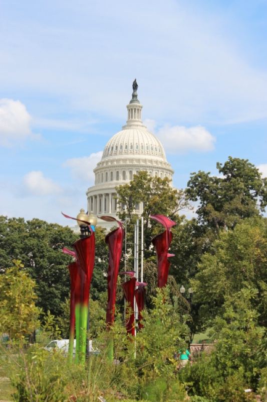 Capitol Dome with Red Sculptures