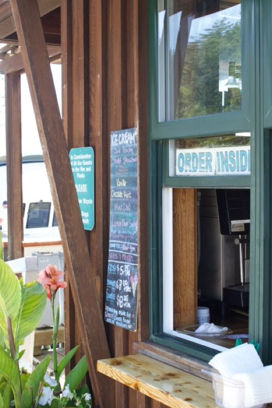 Rustic cafe service window exterior
