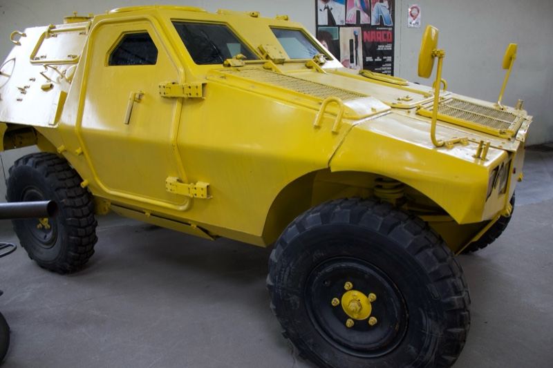 Yellow Armored Military Vehicle Display