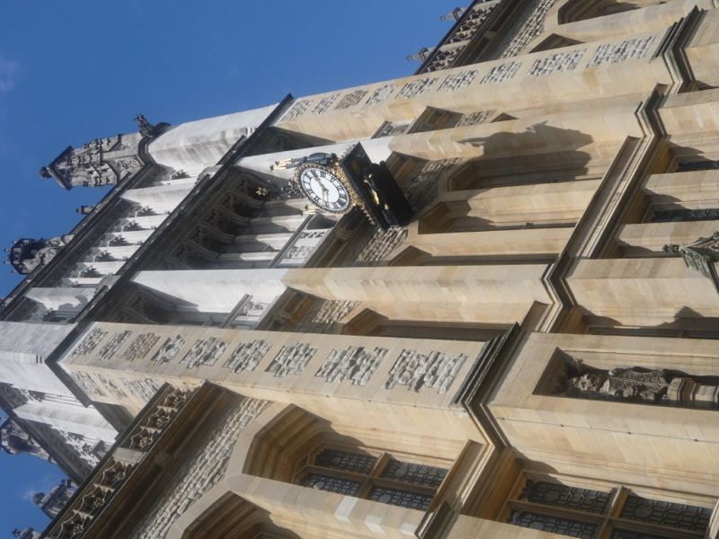 Gothic stone facade with clock