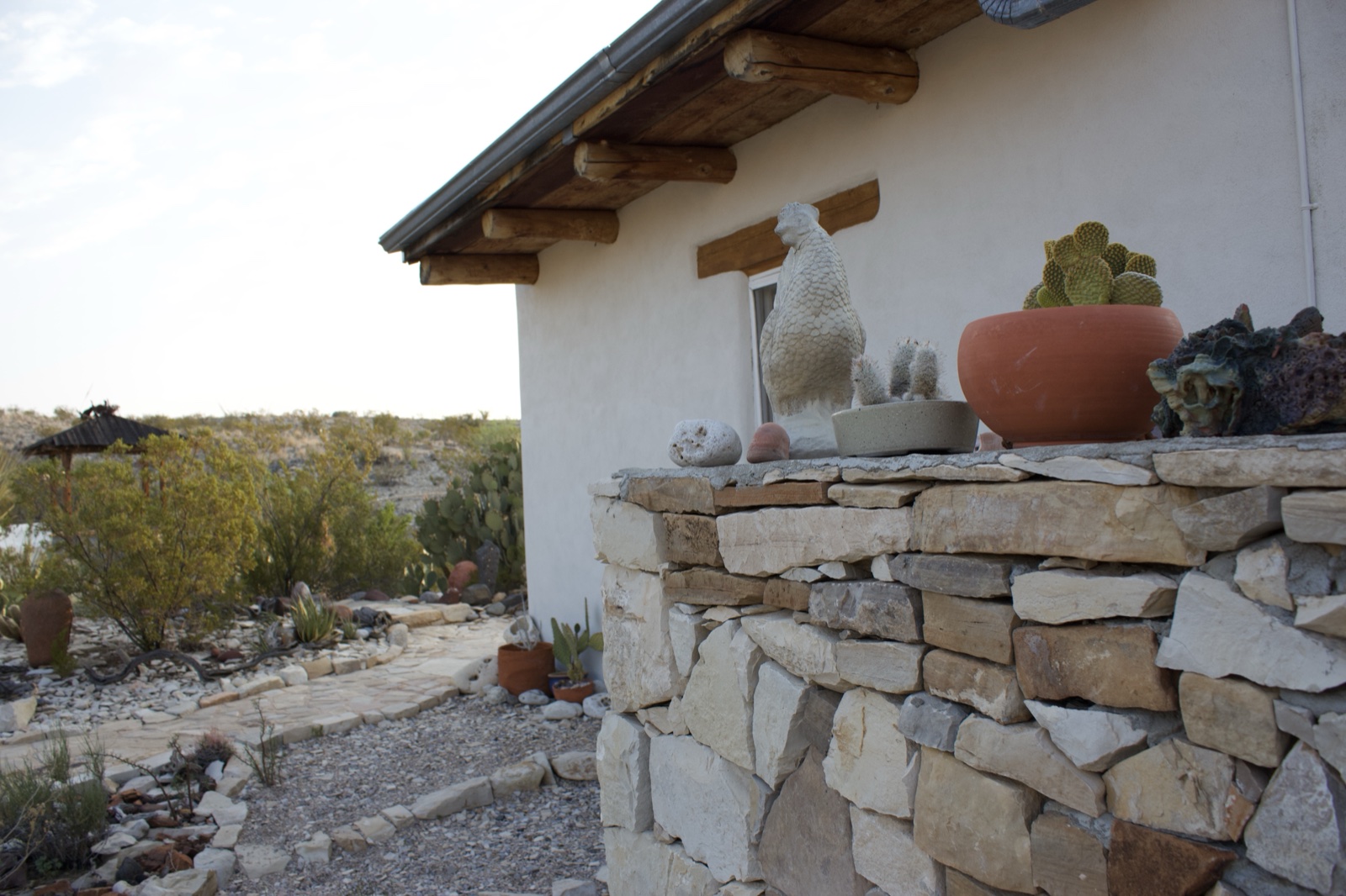 Desert Adobe House Stone Wall Cactus