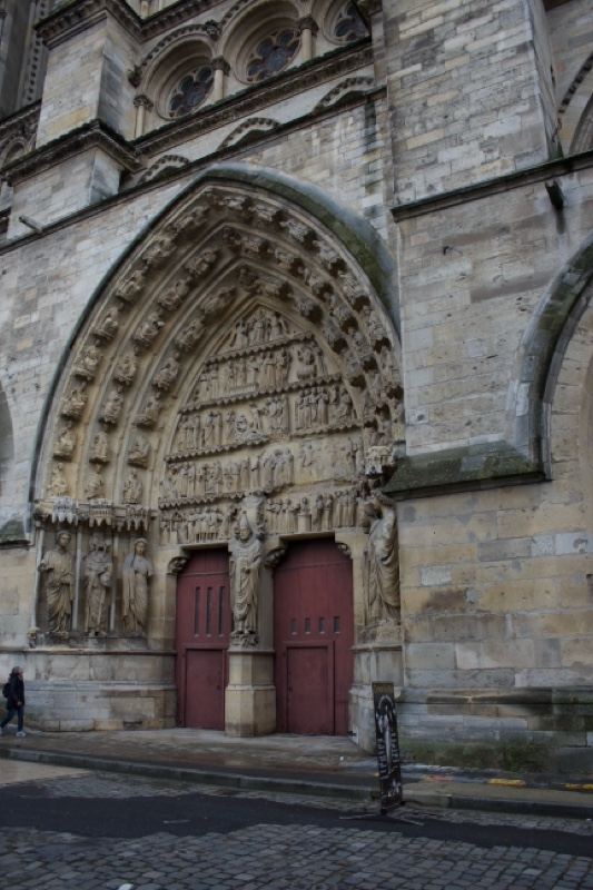 Gothic Cathedral Portal with Red Doors