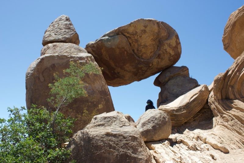 Balanced Rock Arch in Desert Landscape