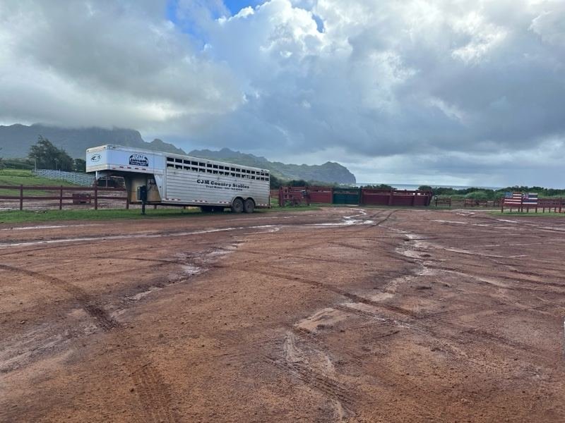 Livestock Trailer in Muddy Dirt Lot